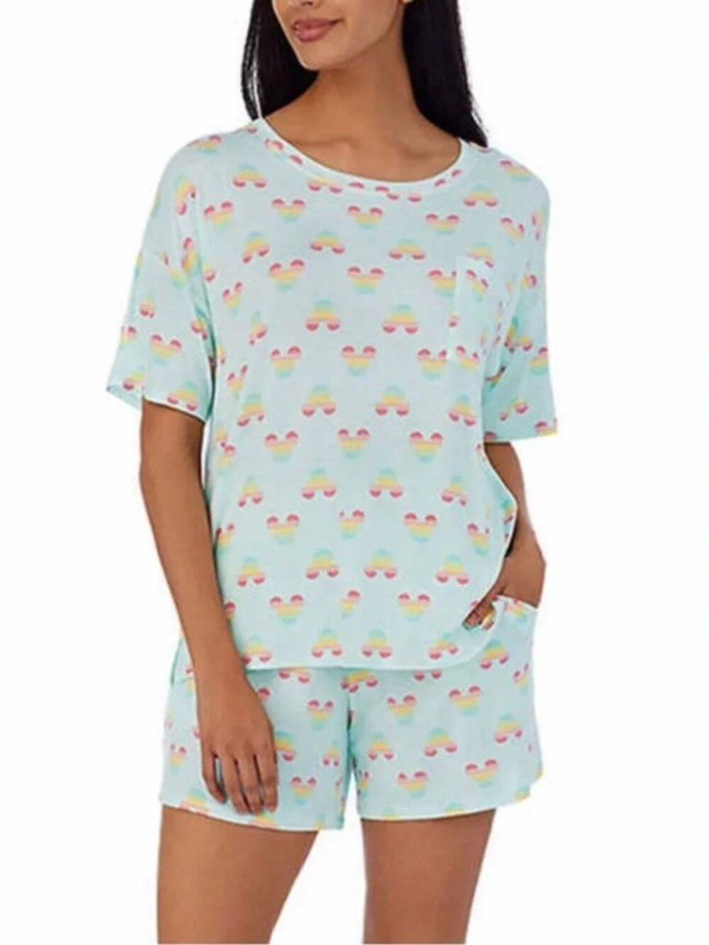 Disney Mickey Mouse short pajama set with pockets - Rainbow Mickey Print XL
